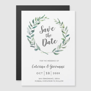 Elegant Greenery Rustic Wedding Save the Date Magnetic Invitation