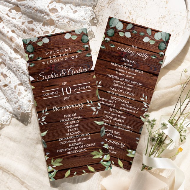 Elegant Greenery Rustic Wood Wedding Programs Programme (Creator Uploaded)