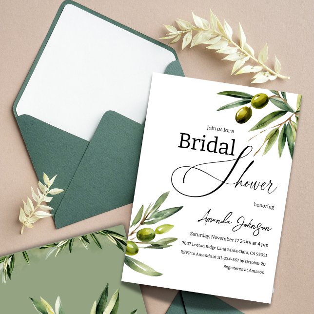 Elegant Greenery Sage Green Olive Bridal Shower Invitation (Creator Uploaded)