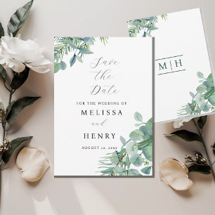Elegant Greenery Save the Date Card
