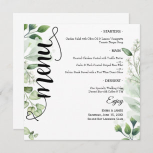 Elegant Greenery Script Round Wedding Flat Menu