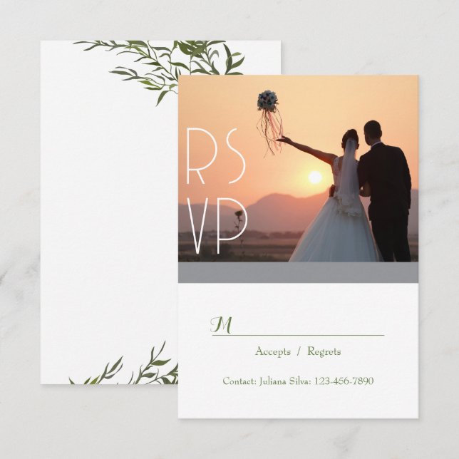 Elegant Greenery Script RSVP Invitation (Front/Back)