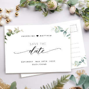 Elegant Greenery, Script Wedding Save The Date Postcard