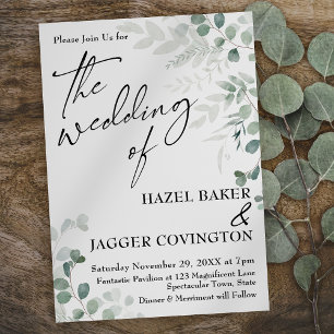 Elegant Greenery Simple Typography The Wedding Of Invitation