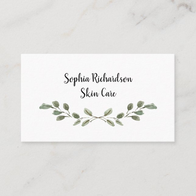 Elegant Greenery | Simple Watercolor Leaves Business Card (Front)