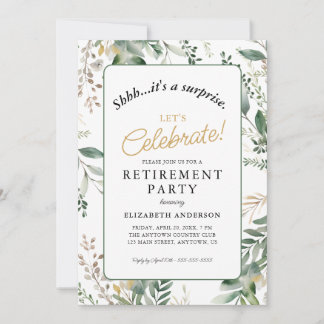 Elegant Greenery Surprise Retirement Party Invitation
