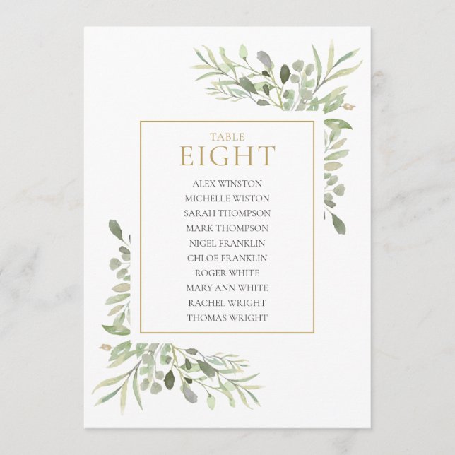 Elegant Greenery Table Number 8 Seating Chart (Front)
