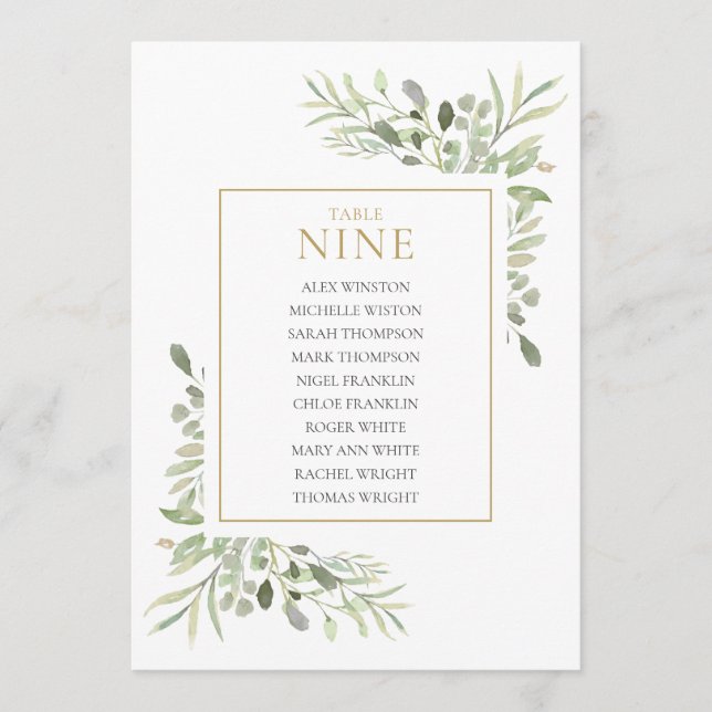 Elegant Greenery Table Number 9 Seating Chart (Front)