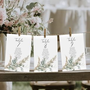 Elegant greenery table number seating chart cards