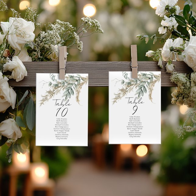 Elegant greenery table number seating chart cards (Creator Uploaded)