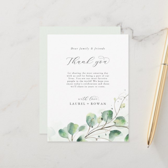 Elegant Greenery Thank You Reception Card (Front/Back In Situ)