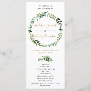Elegant Greenery Typography Wedding Program Programme