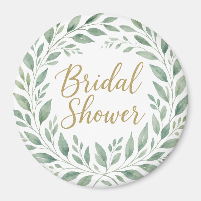 Elegant Greenery Watercolor  Boho Bridal Shower Magnet (Front)