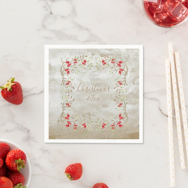 Elegant Greenery Watercolor Christmas Script Napkin (Insitu)