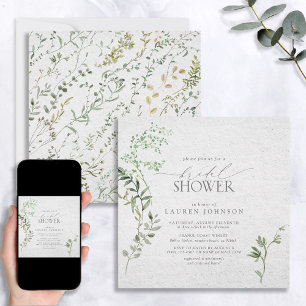 Elegant Greenery Watercolor Floral Bridal Shower Invitation