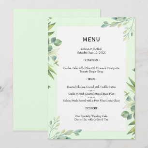 Elegant Greenery Watercolor Wedding Menu