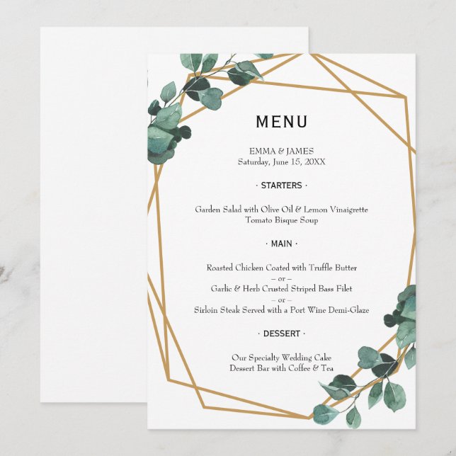 Elegant Greenery Watercolor Wedding Menu (Front/Back)