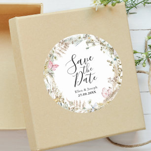 Elegant Greenery Watercolor Wedding Save The Date Classic Round Sticker