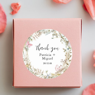 Elegant Greenery Watercolor Wedding Thank You Classic Round Sticker