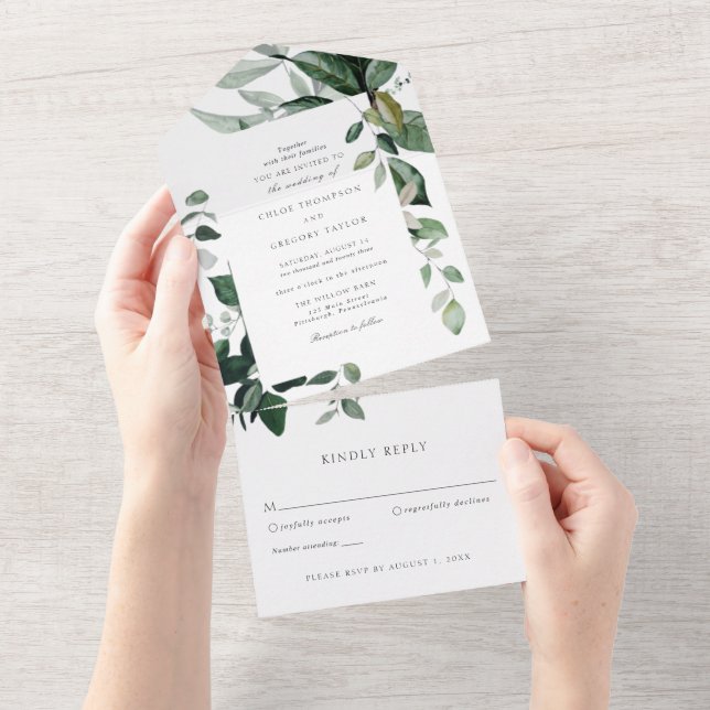 Elegant Greenery Wedding All In One All In One Invitation (Tearaway)