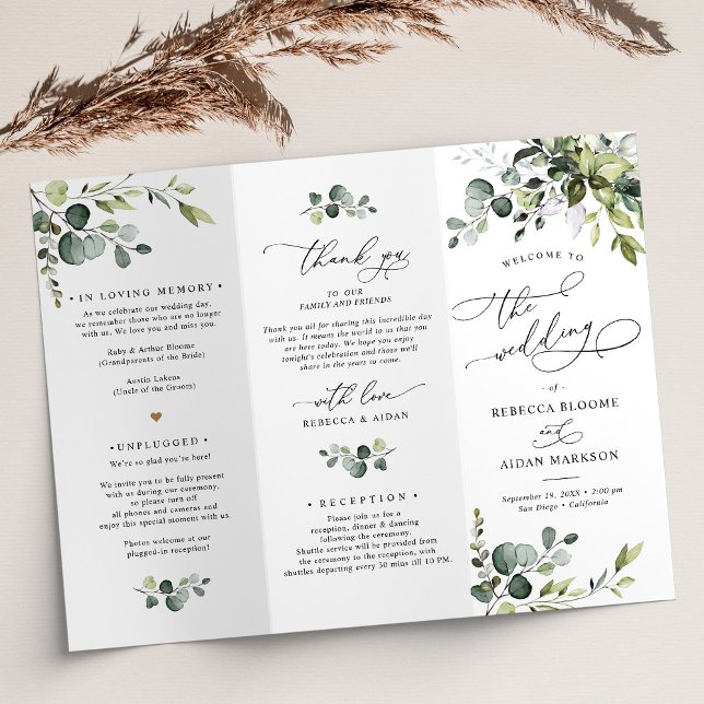 Elegant Greenery Wedding Ceremony Program  (Creator Uploaded)