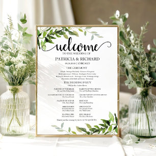 Elegant Greenery Wedding Ceremony Program Poster