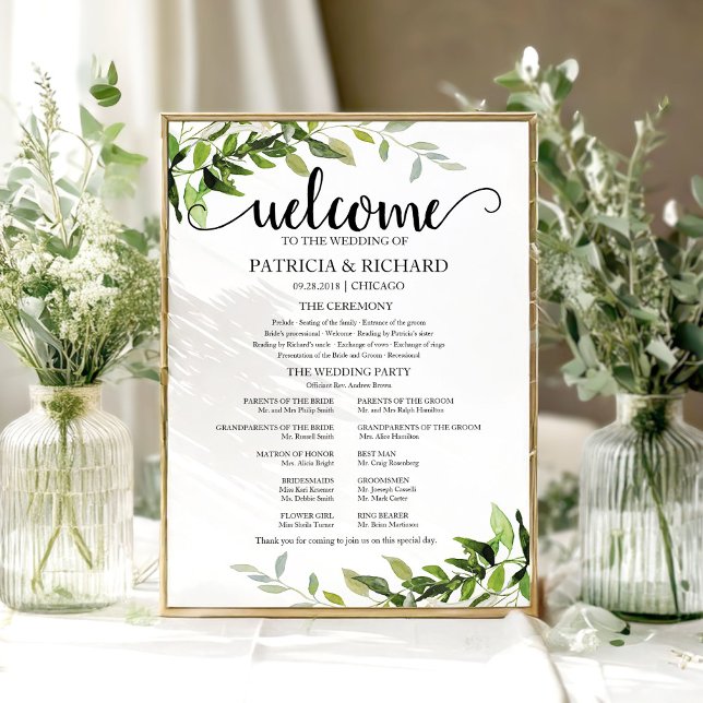 Elegant Greenery Wedding Ceremony Program Poster (Creator Uploaded)