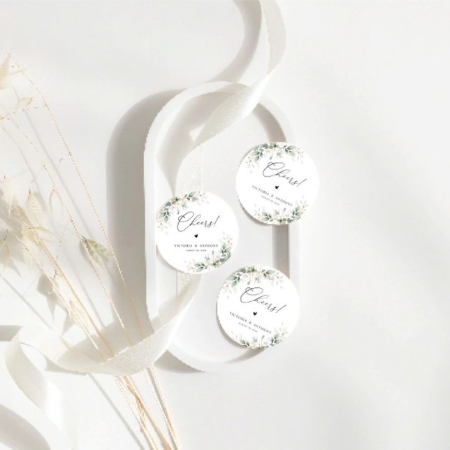 Elegant Greenery Wedding Cheers Round Coaster (Creator Uploaded)