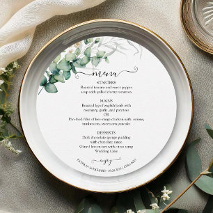 Elegant Greenery Wedding Circle Menu Card