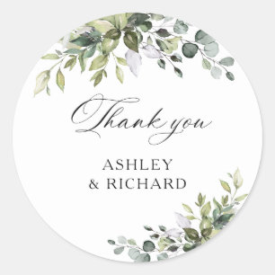 Elegant Greenery Wedding Classic Round Sticker