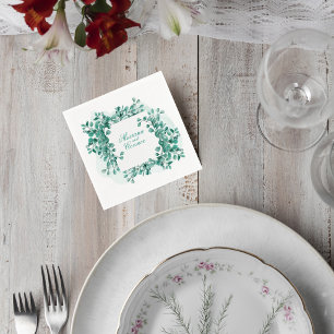Elegant Greenery Wedding Cocktail Napkin