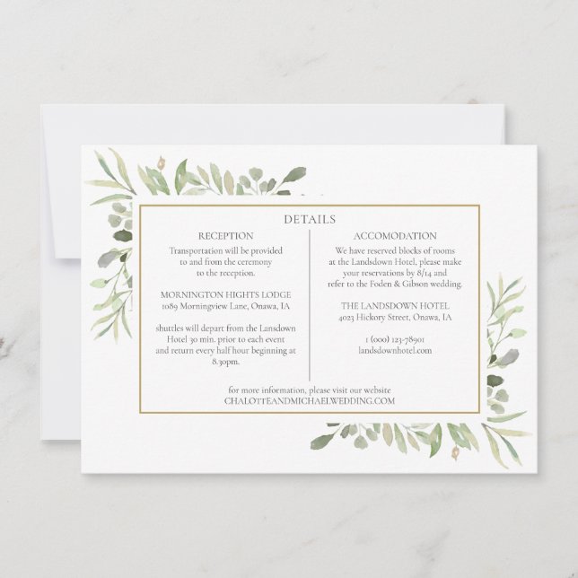 Elegant Greenery Wedding Details Information Invitation (Front)