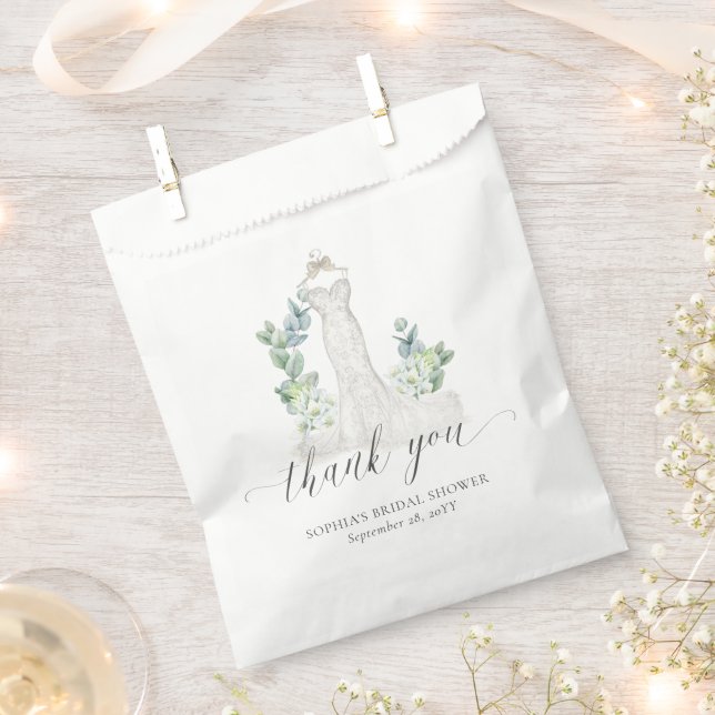 Elegant Greenery Wedding Dress Bridal Shower Favour Bags (Clipped)