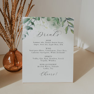 Elegant Greenery Wedding Drinks Menu Sign