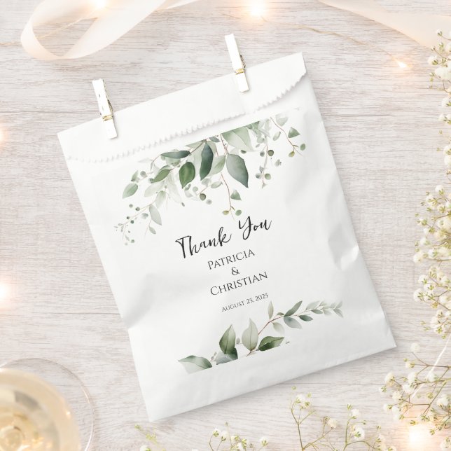 Elegant Greenery Wedding Favour Bags (Clipped)