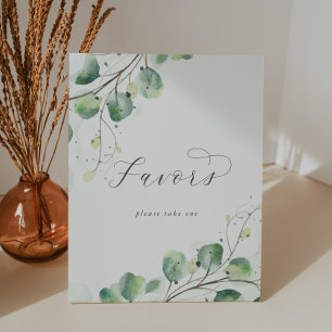 Elegant Greenery Wedding Favours Pedestal Sign