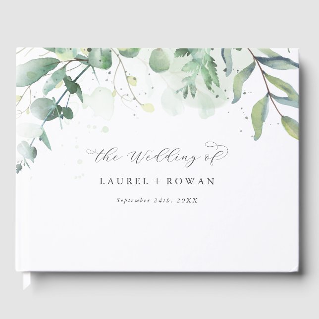 Elegant Greenery Wedding Guest Book (Front)