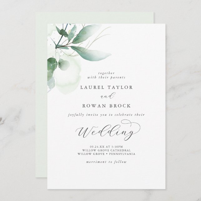 Elegant Greenery Wedding Invitation (Front/Back)