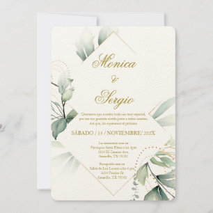 Elegant Greenery Wedding Invitation in Spanish