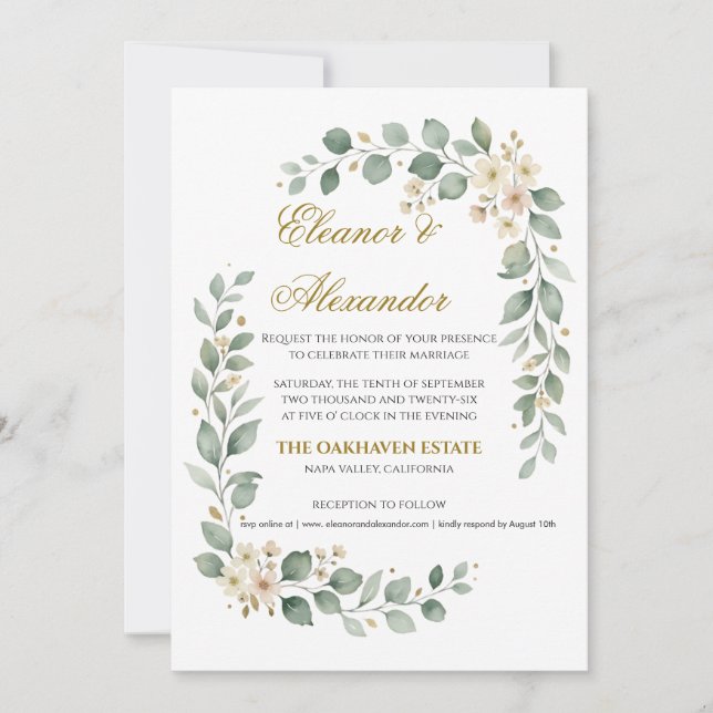 Elegant Greenery Wedding Invitation Template  (Front)