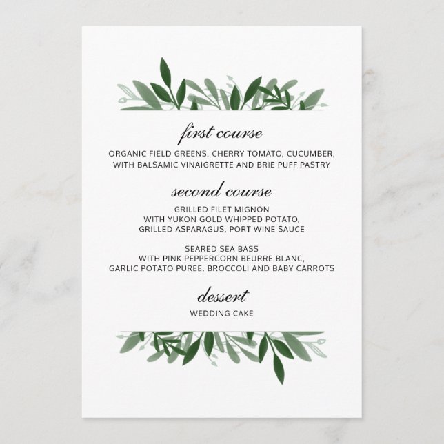 Elegant Greenery Wedding Menu (Front)