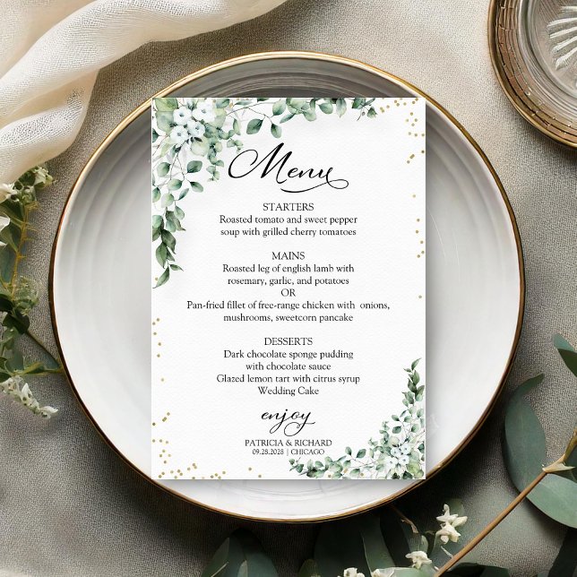 Elegant Greenery Wedding Menu Cards (Creator Uploaded)