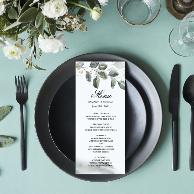 Elegant Greenery Wedding Menu  Watercolor (Creator Uploaded)