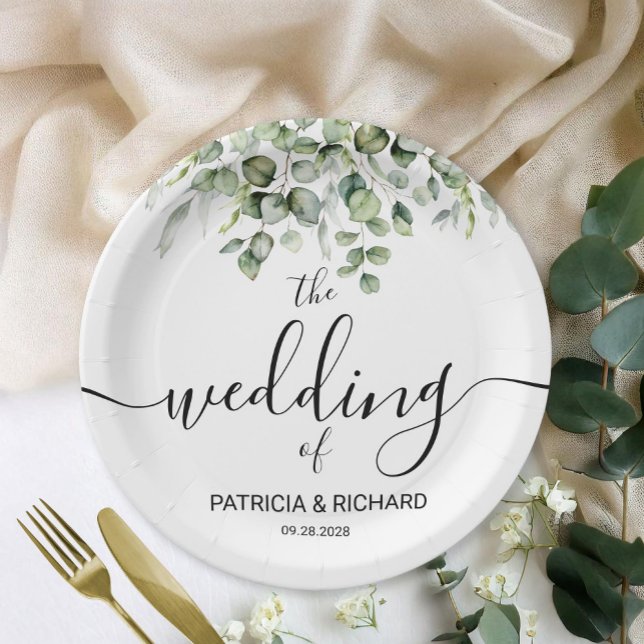 Elegant Greenery Wedding Paper Plate (Creator Uploaded)