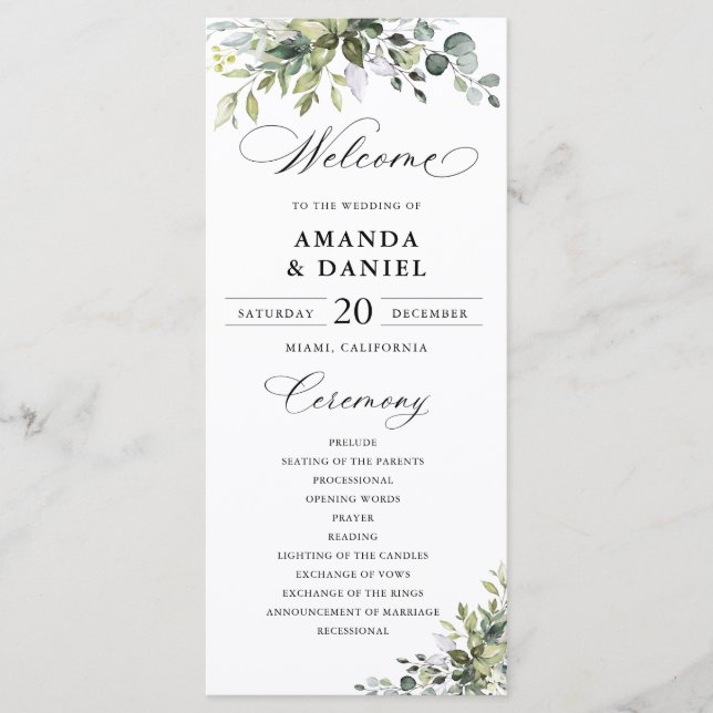 Elegant Greenery Wedding Program Programme (Front)