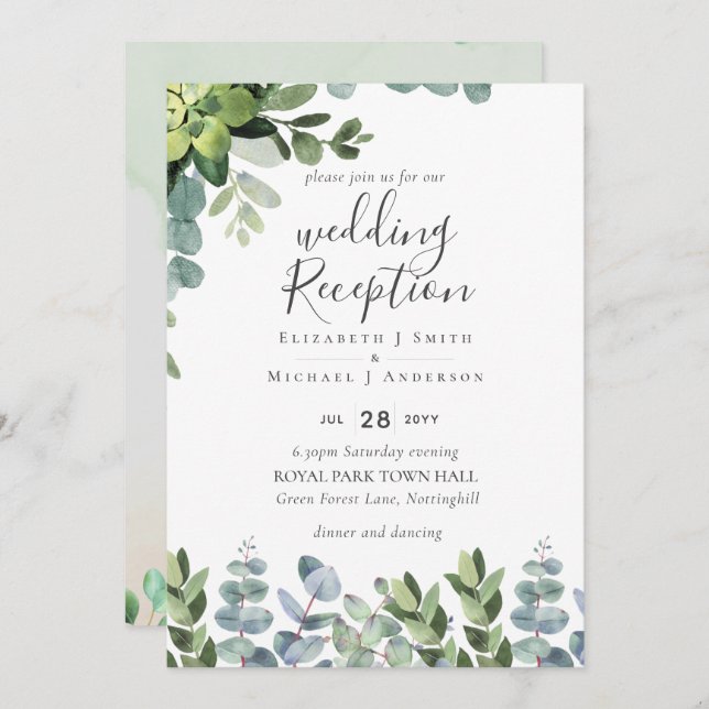 Elegant Greenery Wedding RECEPTION Evening Only In Invitation (Front/Back)