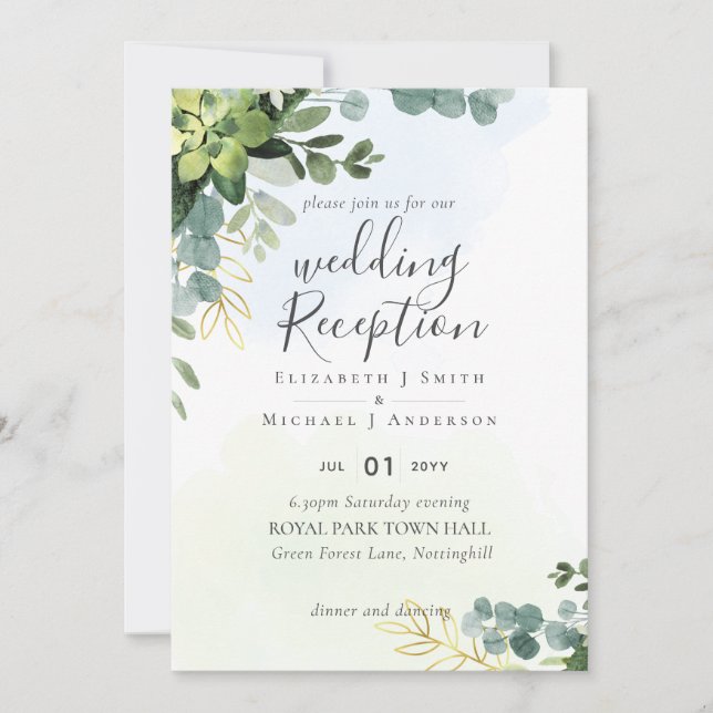 Elegant Greenery Wedding RECEPTION Evening Only In Invitation (Front)