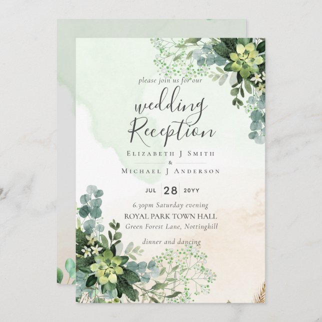Elegant Greenery Wedding RECEPTION Evening Only In Invitation (Front/Back)