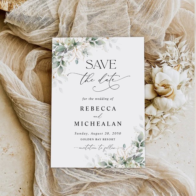 Elegant Greenery Wedding Save The Date Invitation (Creator Uploaded)
