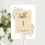 Elegant Greenery Wedding Table Number, Beige Tan<br><div class="desc">Help your guests find their table with this elegant greenery table number card. Matching seating plan cards available. Frame in beige tan with delicate greenery watercolor details showcasing your table number personalised with name(s) and event. Double sided cards so guests can look from both, front or back. Clear space all...</div>